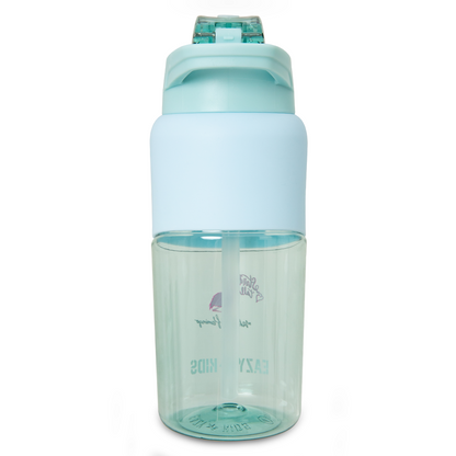 Eazy Kids - Flip Top Spout And Straw Water Bottle - Flamingo Aqua - 750 ml