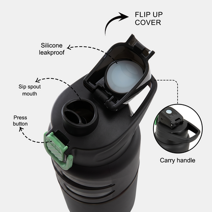 Eazy Kids - Flip Top Water Bottle 750ml – Straw Bottle for Kids - Gamer Black