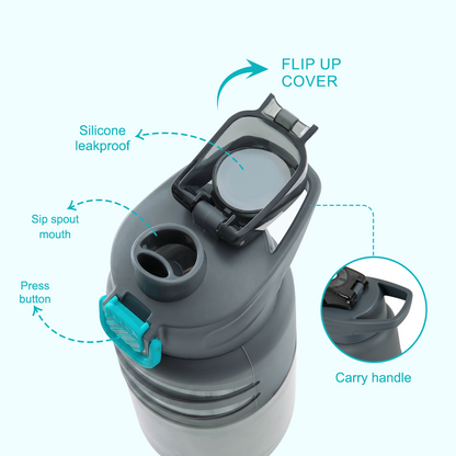 Eazy Kids - Brainrot 67 Flip Top Water Bottle 750ml - Grey