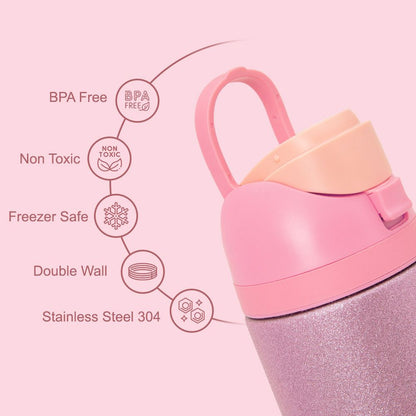 Eazy Kids - Glitter Stainless Steel Water Bottle 720 ml - Pink