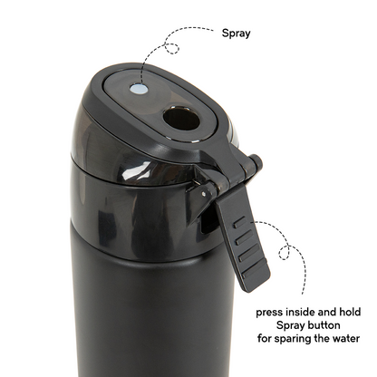 Eazy Kids - Insulated Stainless Steel Spray Water Bottle - Black - 640 ml