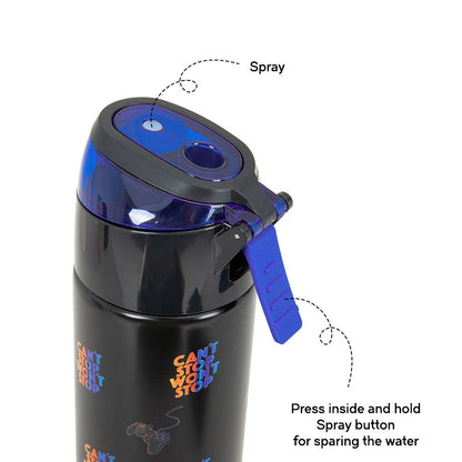 Eazy Kids - Insulated Stainless Steel Spray Water Bottle - Gamer Black - 640 ml