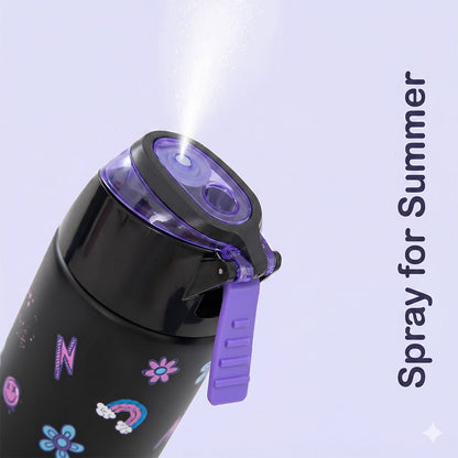 Eazy Kids - Insulated Stainless Steel Spray Water Bottle - Teddy Black - 640 ml