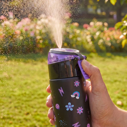 Eazy Kids - Insulated Stainless Steel Spray Water Bottle - Teddy Black - 640 ml