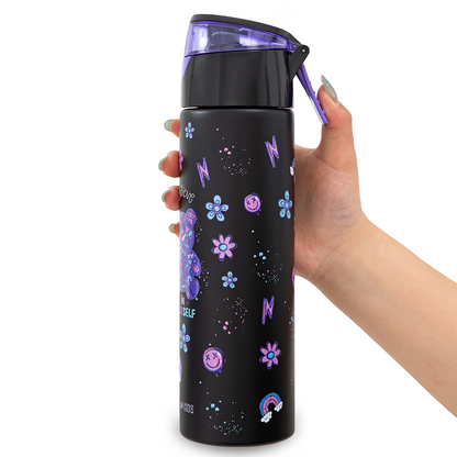 Eazy Kids - Insulated Stainless Steel Spray Water Bottle - Teddy Black - 640 ml