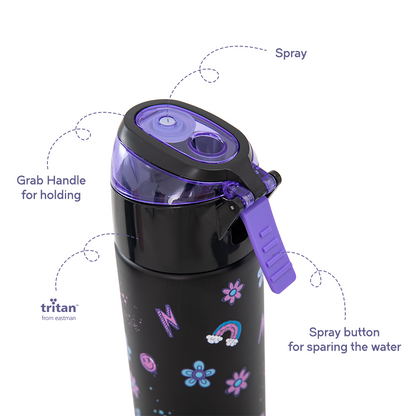 Eazy Kids - Insulated Stainless Steel Spray Water Bottle - Teddy Black - 640 ml