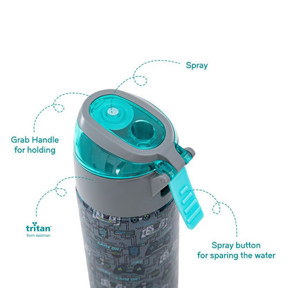 Eazy Kids - Insulated Stainless Steel Spray Water Bottle - Game On Grey - 640 ml