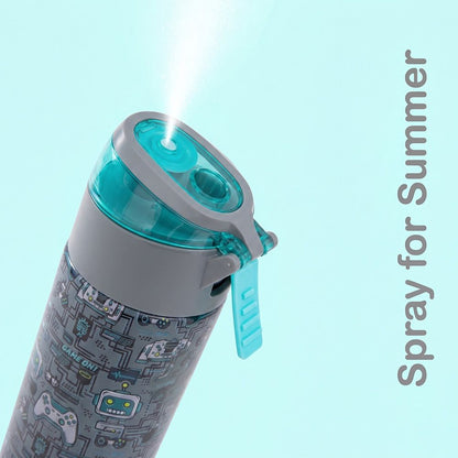Eazy Kids - Insulated Stainless Steel Spray Water Bottle - Game On Grey - 640 ml