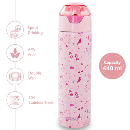 Eazy Kids - Insulated Stainless Steel Spray Water Bottle - Life Pink - 640 ml