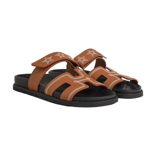 Hermes Chypre Sandals "Brown Star Leather" - 37 EU