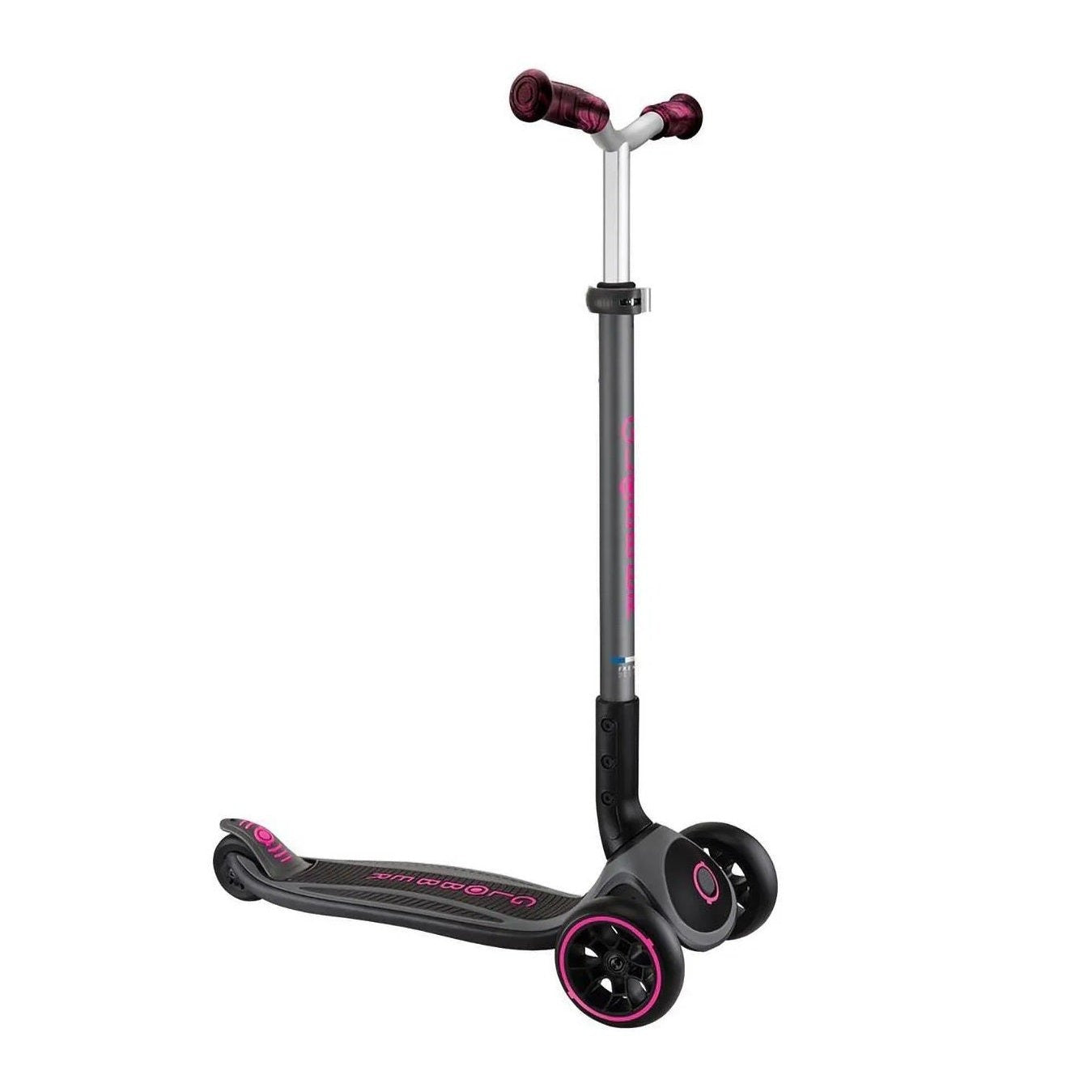 Globber - Master Prime 3 Wheel Light Up Scooter, Patented Steering Lock System, 5-Height Adjustable T-bar, Patented Folding System, 4 Years+, 61 x 37 x 94 cm - Deep Pink/Black