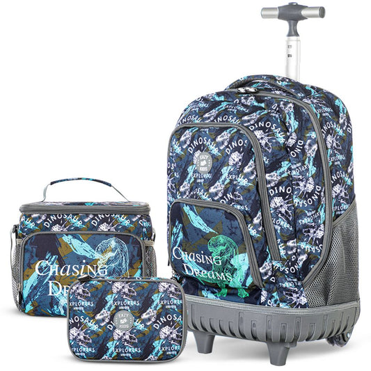 Eazy Kids - 18" Trolley Backpack With Lunch & Pencil Bag - T-Rex
