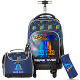Eazy Kids - 18" 4 Wheel Trolley School Set With Lunch Bag And Pencil Case – Gamer Edition