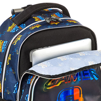 Eazy Kids - 18" 4 Wheel Trolley School Set With Lunch Bag And Pencil Case – Gamer Edition