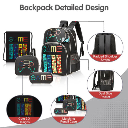 Eazy Kids - 17" School Bag combo Gen Z Gamer - Set of 4 - Black