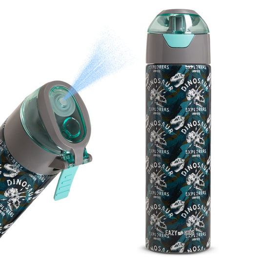 Eazy kids - Insulated Stainless Steel Water Bottle With Spray 640ml - Dinosaurs Green