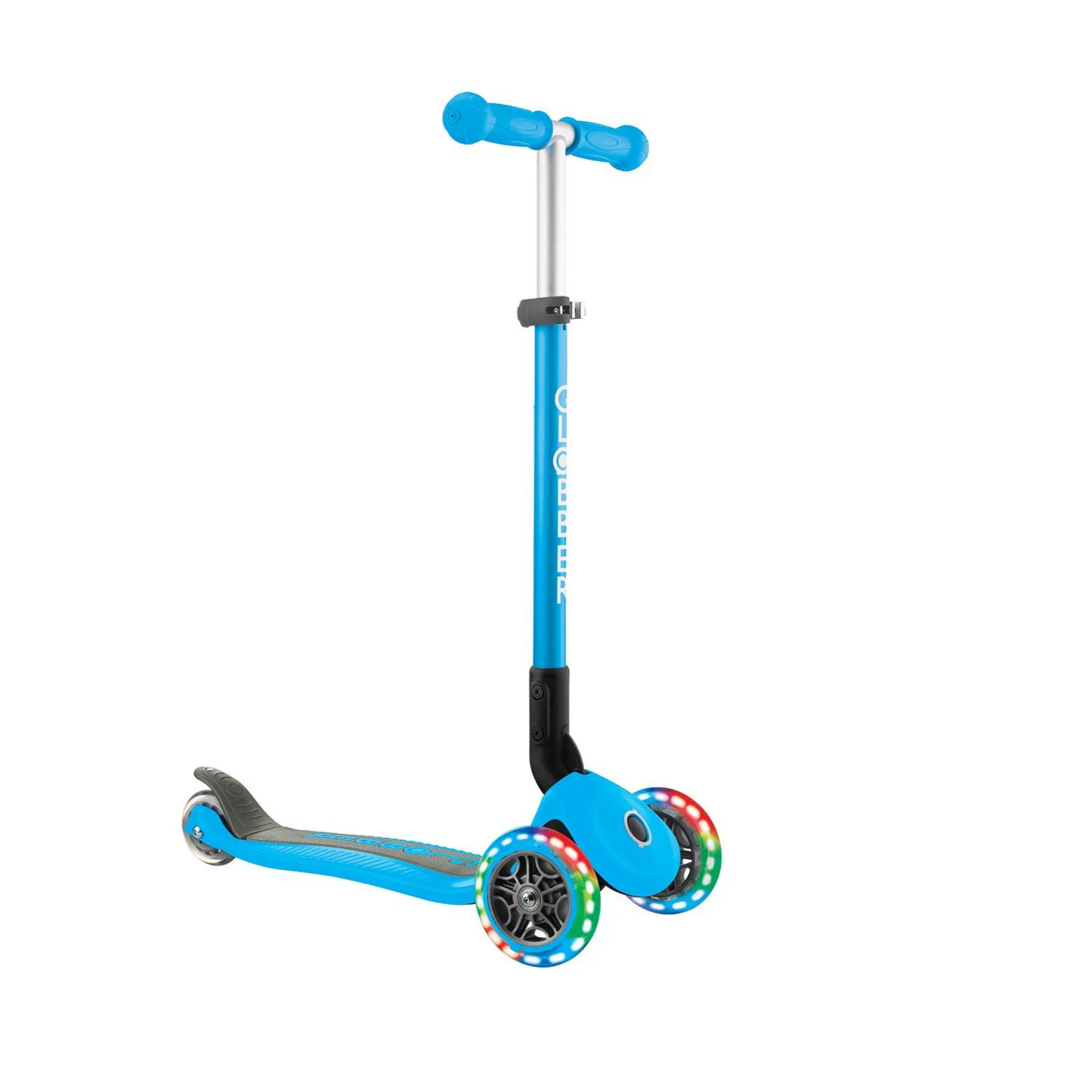 Globber - Primo Foldable Kids Scooter with LED Lights - Anti-Slip, Adjustable Height - Blue