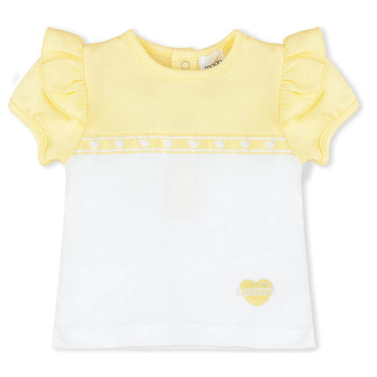 MOON 100% Cotton Short-Sleeved Top & Shorts 6-9M Yellow - Lemon Hearts