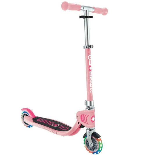 Globber - Flow Foldable Junior Lights 2 Wheels Scooter, Integrated Folding System, Robust Reinforced Deck, Adjustable T-Bar, 3 Years+, 30 x 50 x 50 cm - Pastel Pink