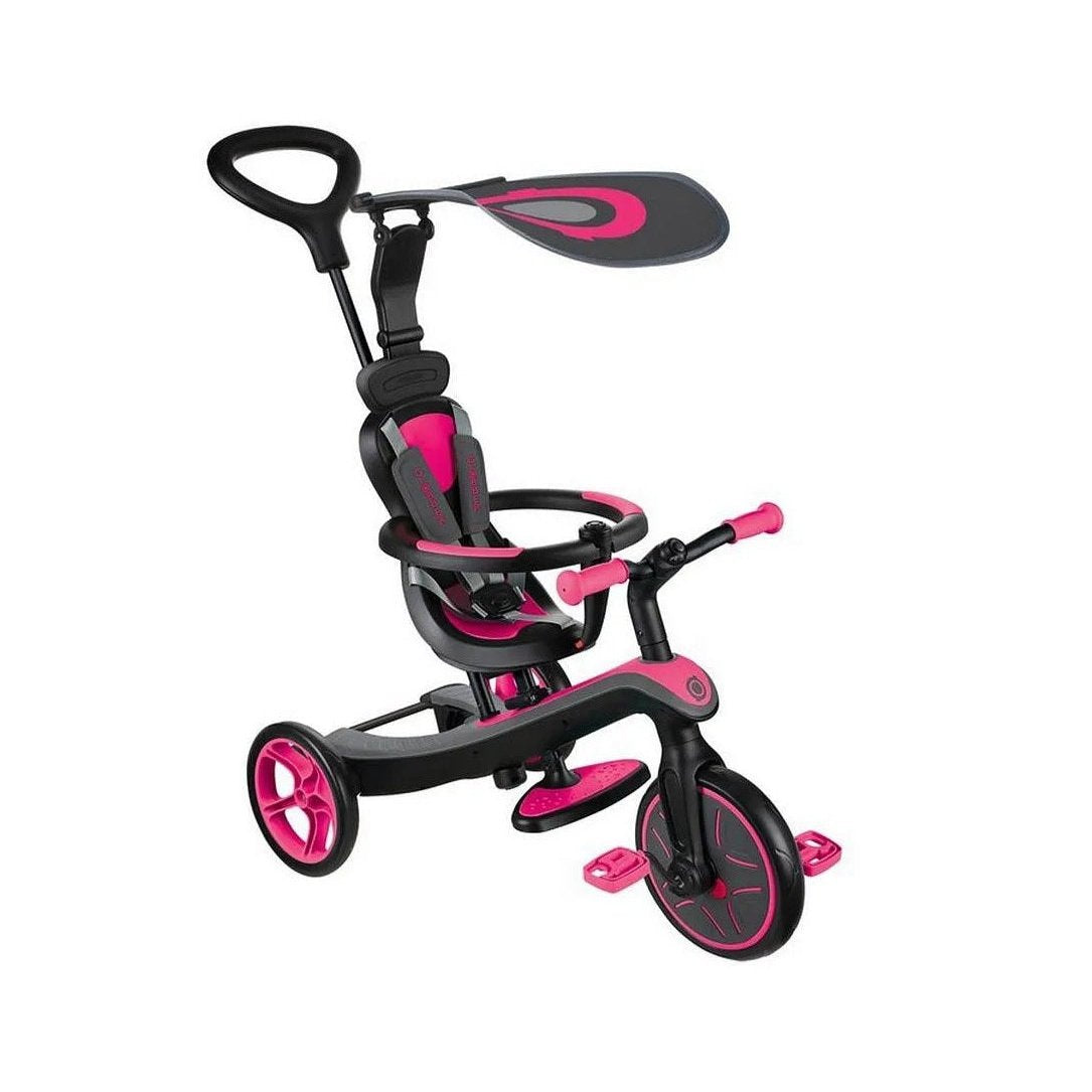 Globber - Explorer Tricycle 4-in-1 Balance Bike - Safe Anti-Slip Handle, 5-Point Harness - Pink