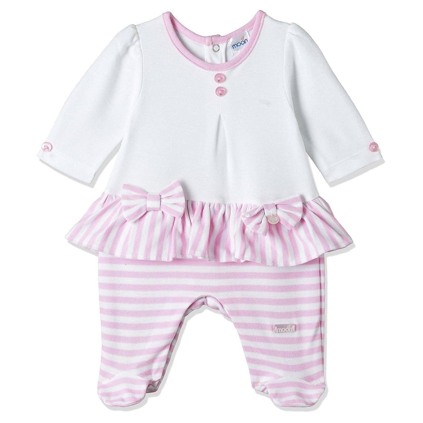MOON 100% Cotton Footed Sleepsuit 1-3M Pink - Pink Stripes