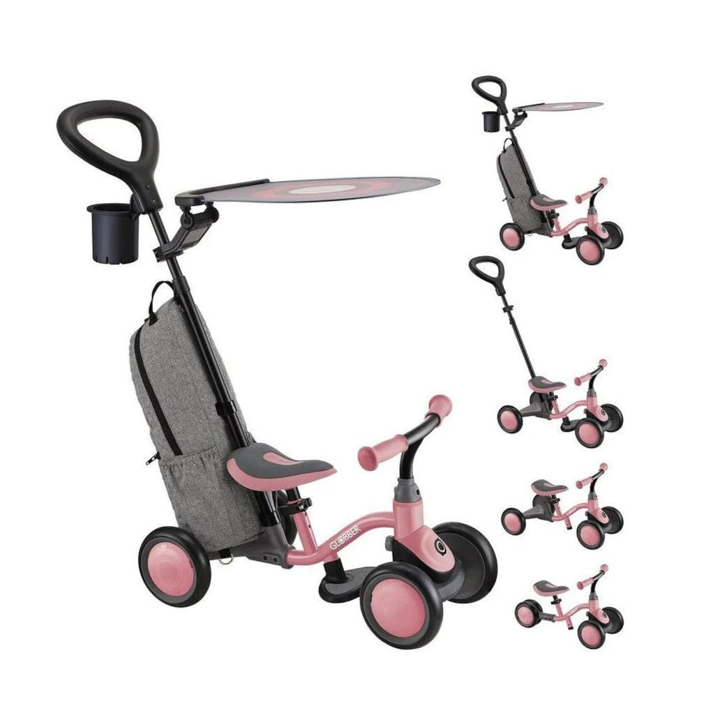 Globber - 3-in-1 Deluxe Learning Bike for Toddlers - Pastel Pink, 12M+, Adjustable Steering & Saddle