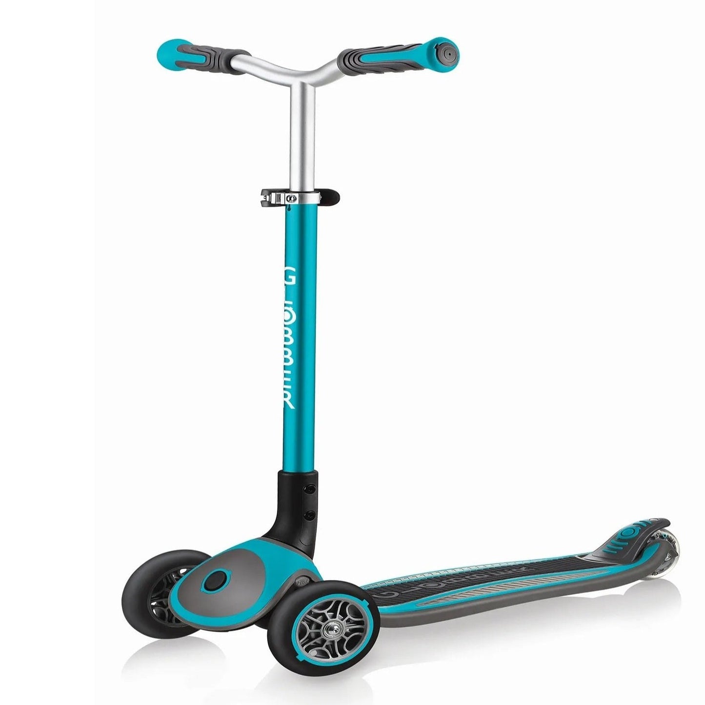 Globber - Adjustable 3-Wheel Master Scooter for Ages 4-14, Teal - Foldable Ergonomic Handles, Anti-Slip Deck, Carries up to 50kg