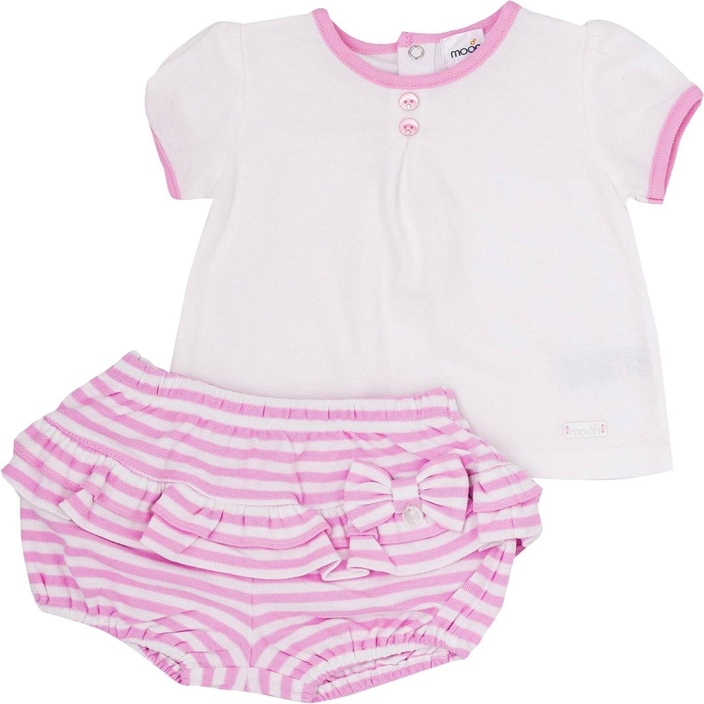 MOON 100% Cotton Top & Bloomer 6-9M Pink - Pink Stripes