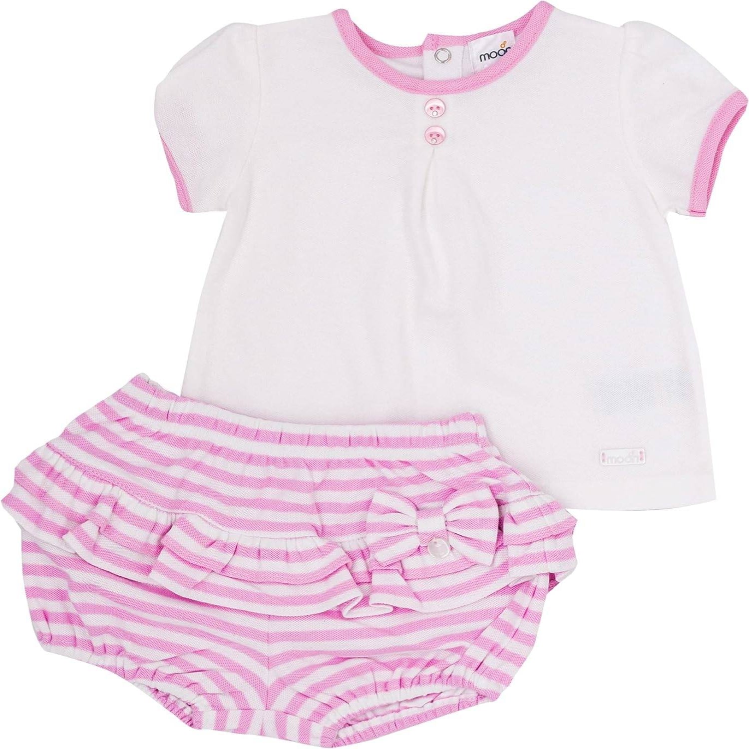 MOON 100% Cotton Top & Bloomer 6-9M Pink - Pink Stripes
