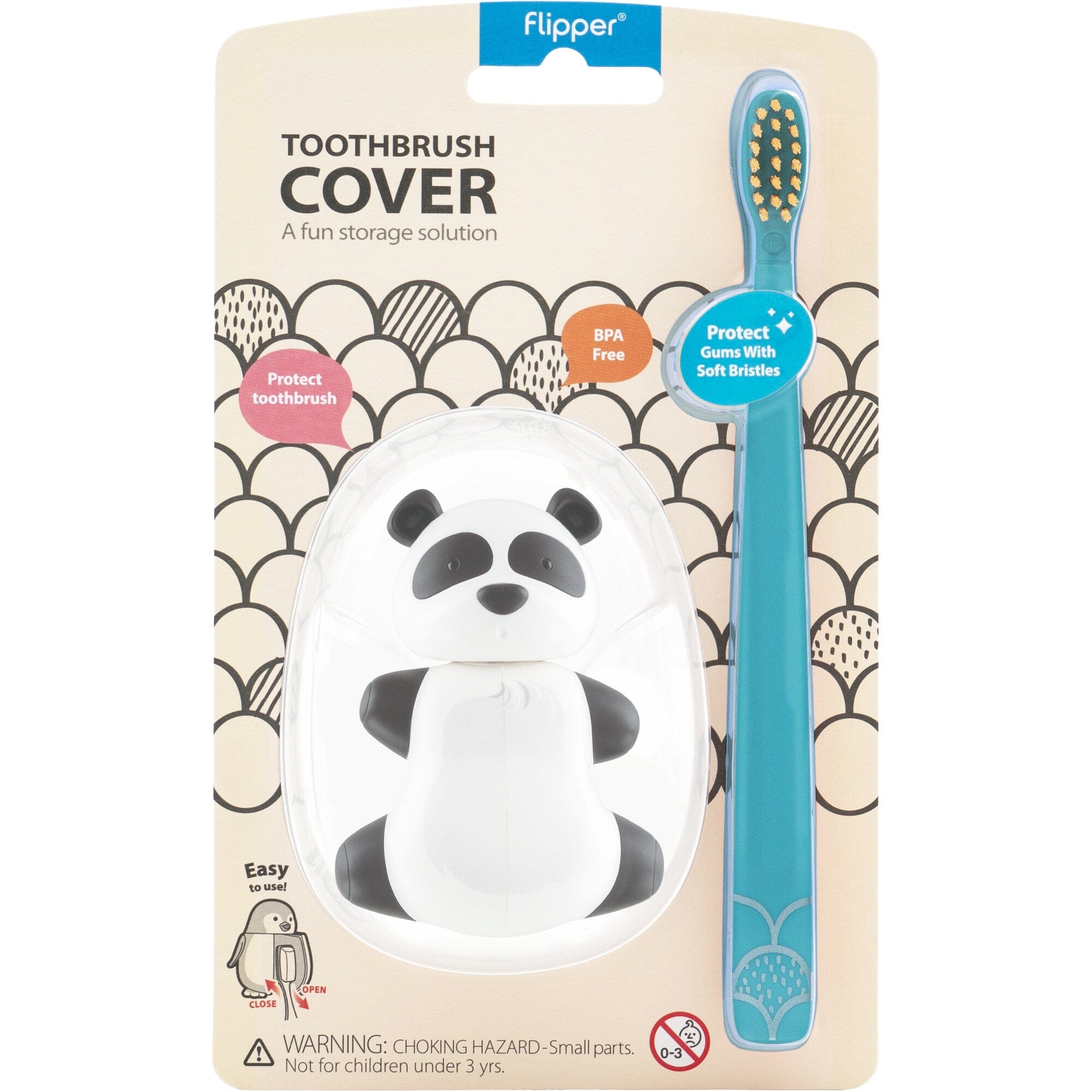 Flipper Bathroom accessories Toothbrush Cover & Toothbrush Flp Fun Animal Combo Pack / Panda