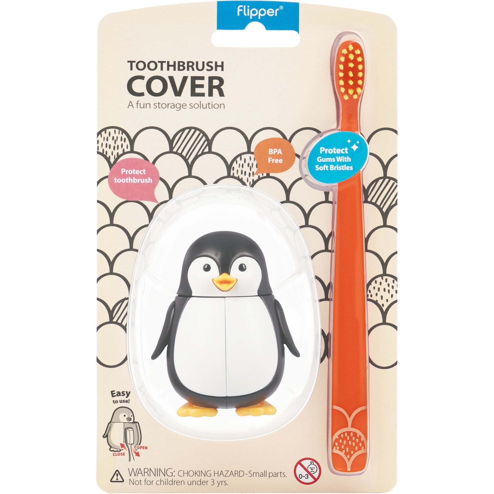 Flipper Bathroom accessories Toothbrush Cover & Toothbrush Flp Fun Animal Combo Pack / Penguin