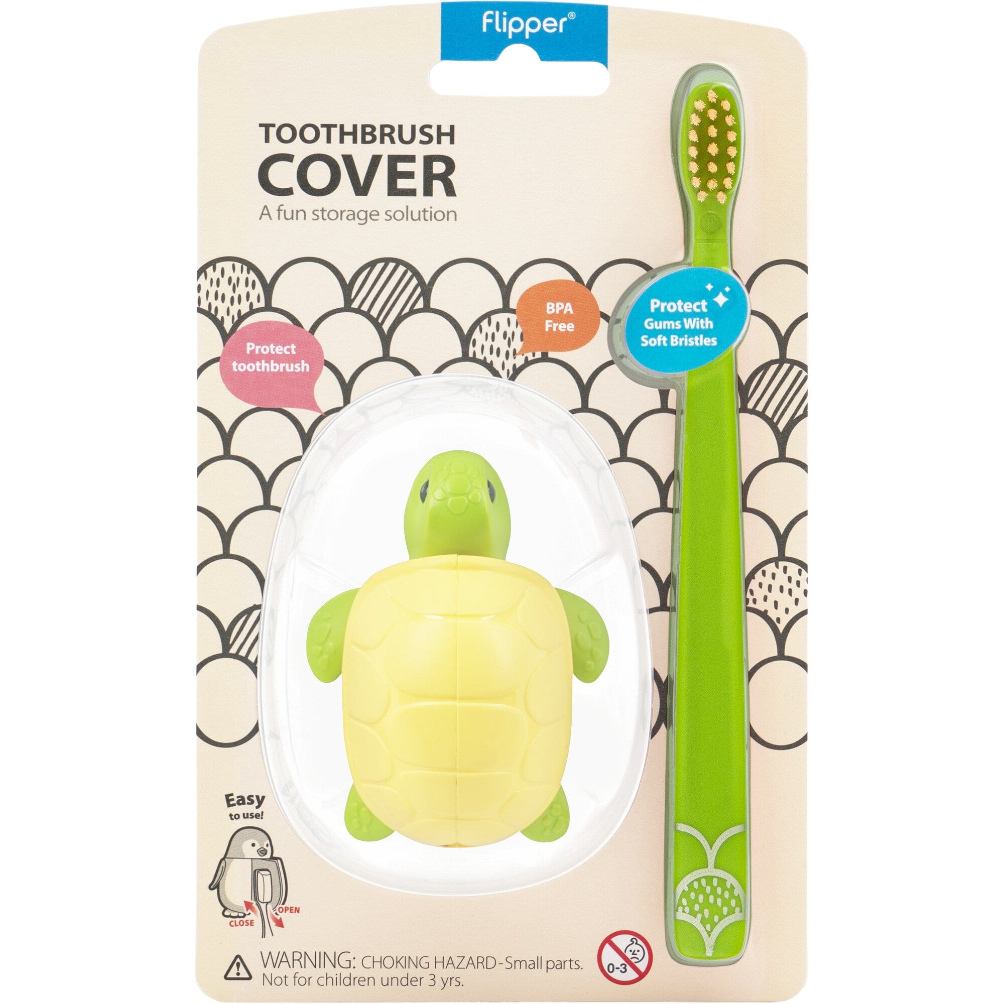 Flipper Bathroom accessories Toothbrush Cover & Toothbrush Flp Fun Animal Combo Pack / Turtle