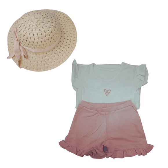 Forever Cute Babies Forever Cute Ruffle Shorts Set with Bamboo Hat 2-3yrs