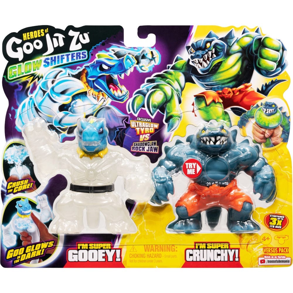 Goo Jit Zu Toys Heroes of Goo Jit Zu - Glow Shifters Versus Pack - Tyro VS Shadowclaw Rock Jaw