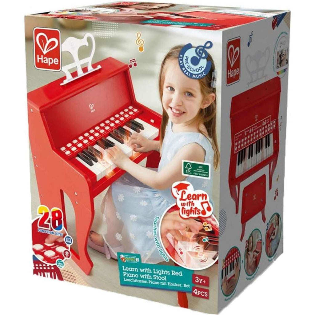 Hape Toys Learn with Lights Red Piano with Stool