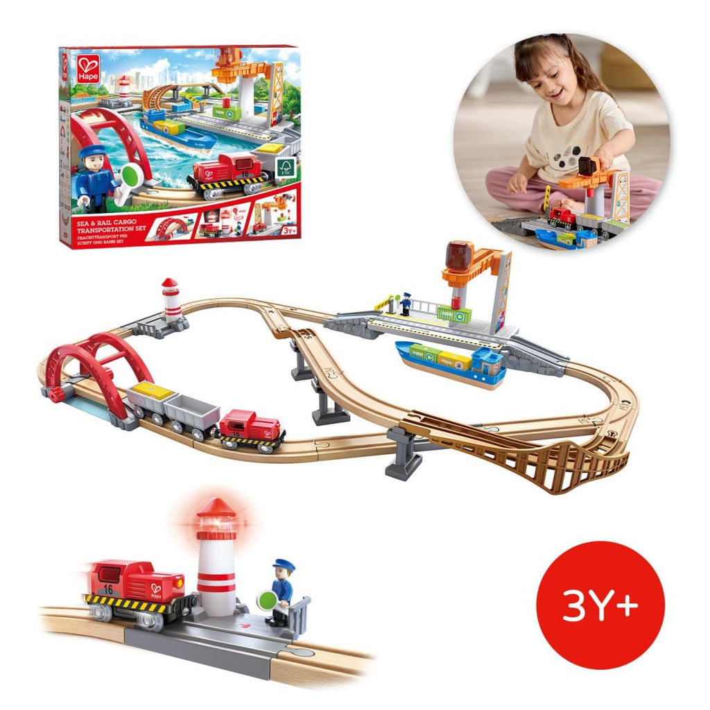 Hape Toys Sea & Rail Cargo Transport Set