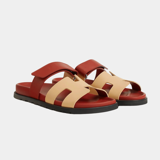 Hermes Chypre Sandal "Jaune Malawi / Rouge Sanguine - 38 EU