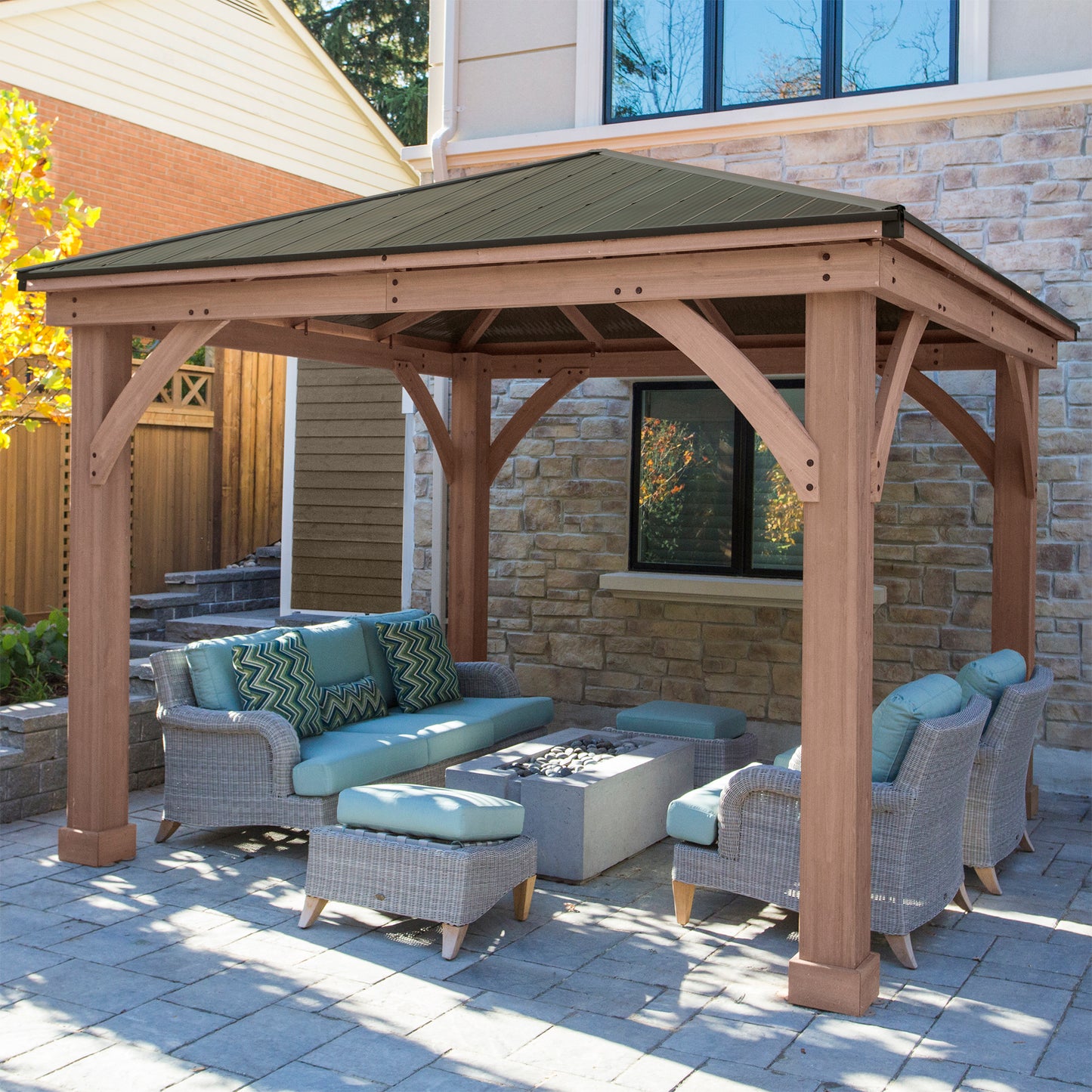 Yardistry 12x12 ft. Wood Gazebo with Aluminum Roof