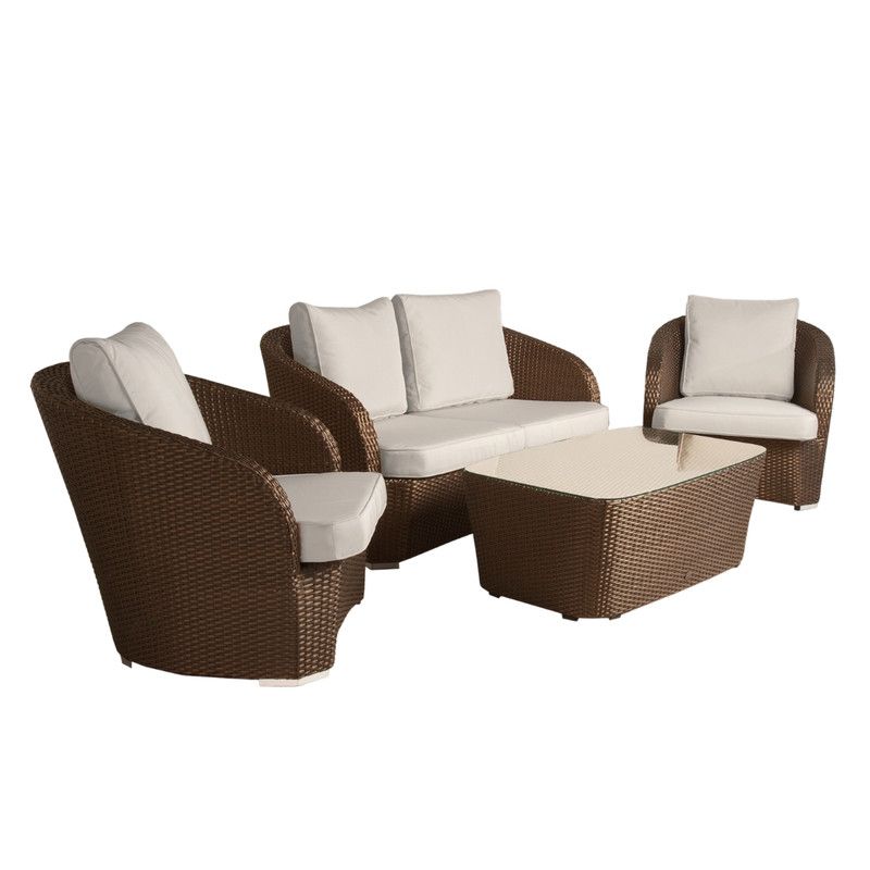 4-seater Sofa Aluminum Frame covered in Synthetic Rattan with Coffee Table