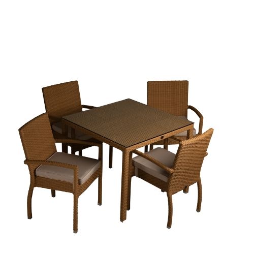 4 Seater Square Dining Table with 4 Dining Armchairs