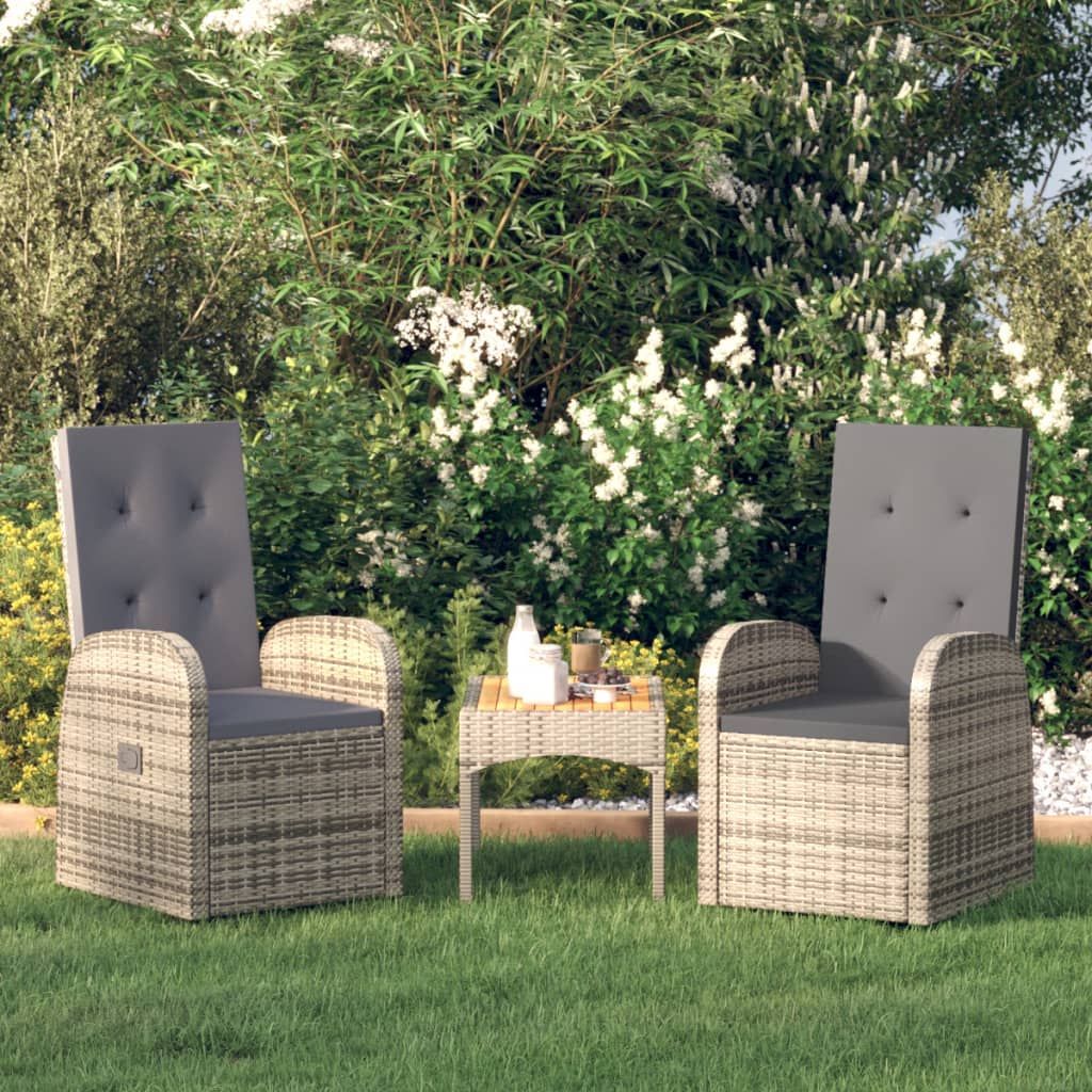 Reclining Garden Chairs 2 pcs with Cushions Poly Rattan Grey