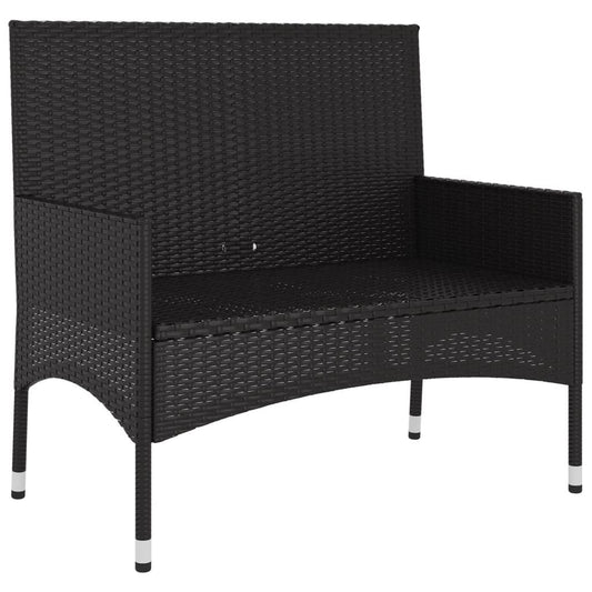 2-Seater Garden Bench with Cushions Black Poly Rattan