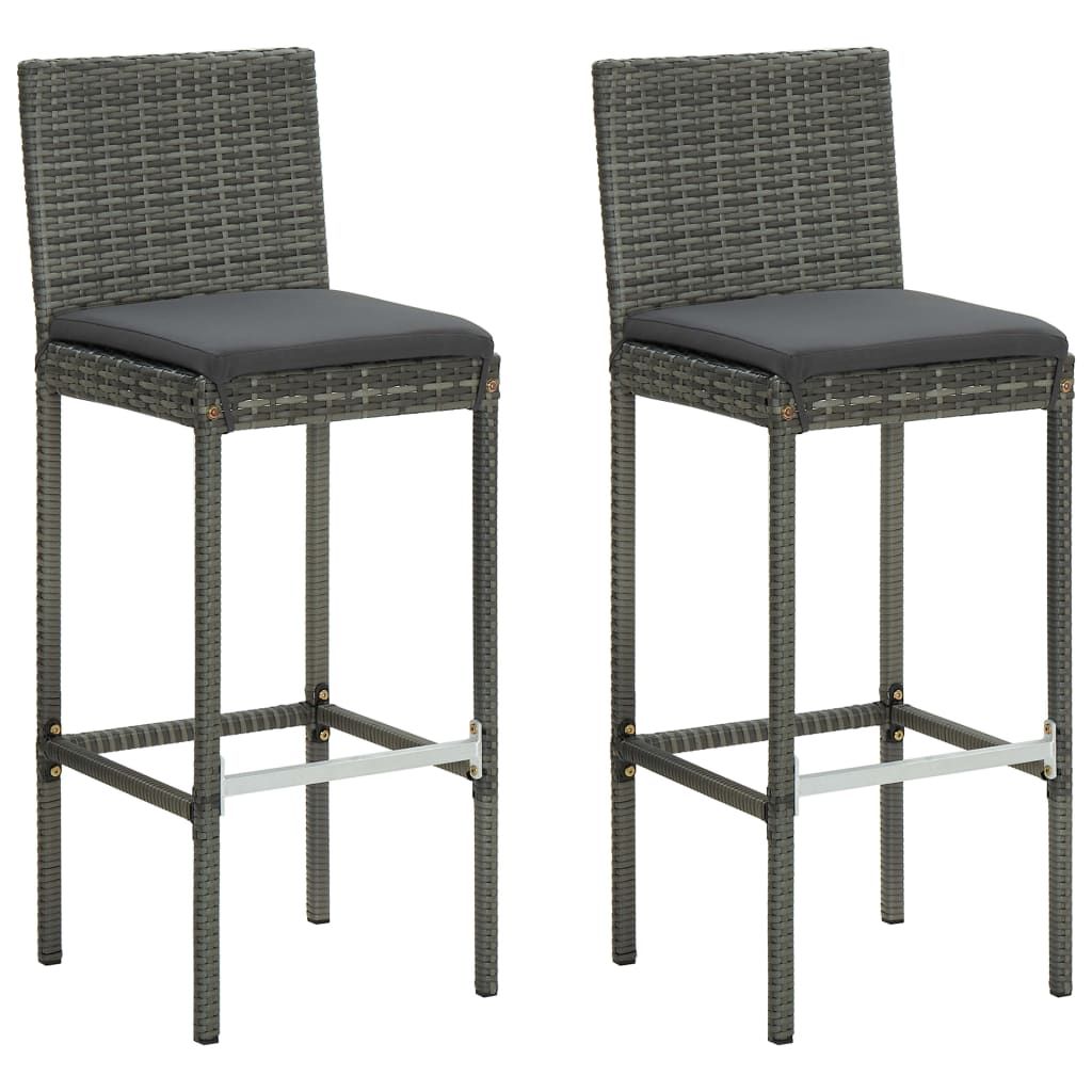 Garden Bar Stools with Cushions 2 pcs Grey Poly Rattan