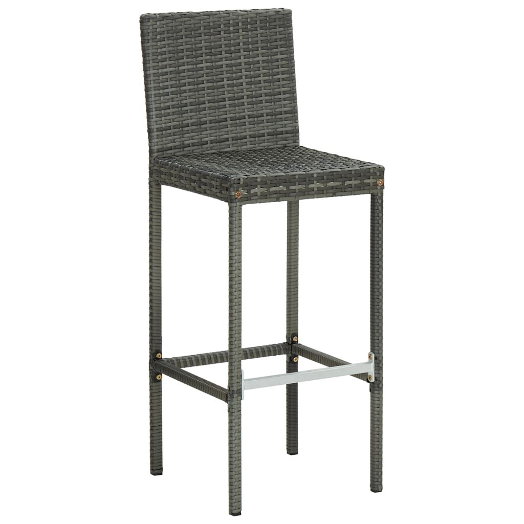 Garden Bar Stools with Cushions 2 pcs Grey Poly Rattan