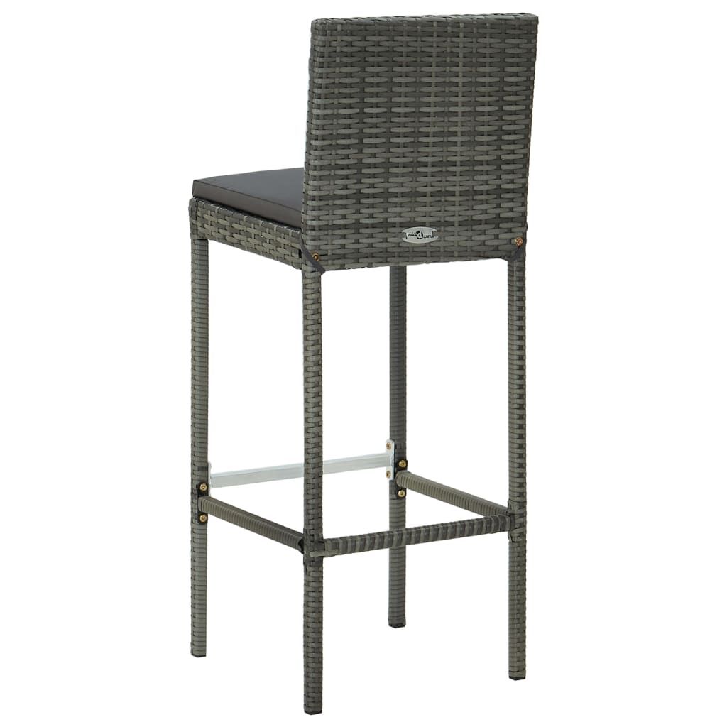 Garden Bar Stools with Cushions 2 pcs Grey Poly Rattan