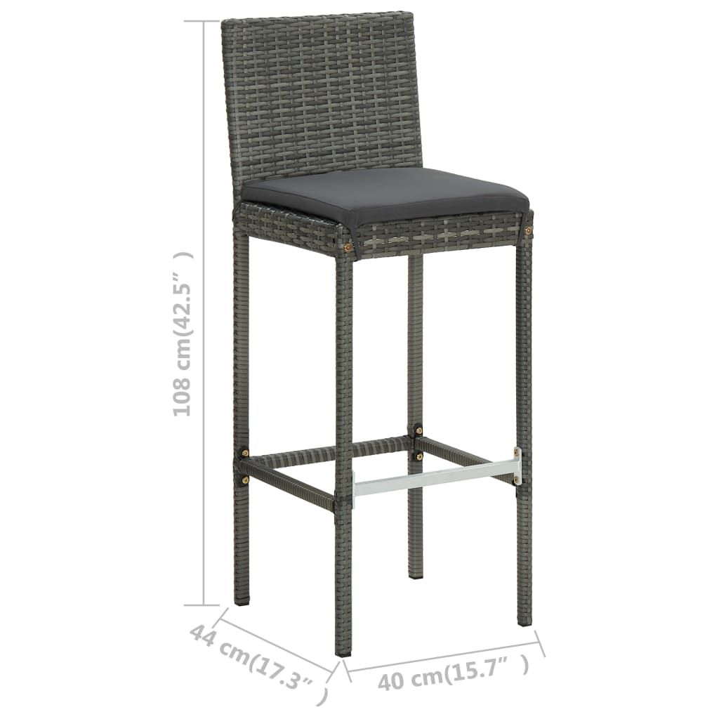 Garden Bar Stools with Cushions 2 pcs Grey Poly Rattan