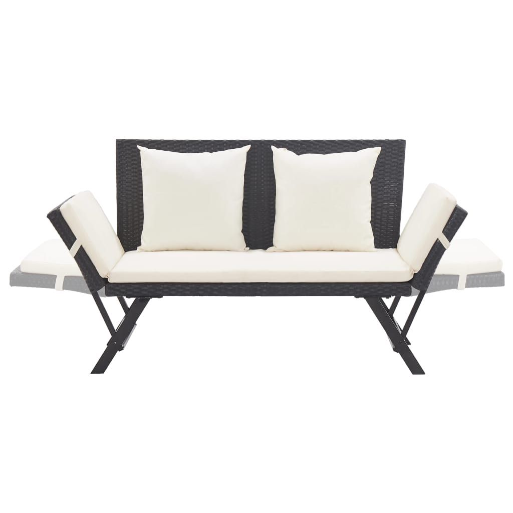 Garden Bench with Cushions 176 cm Black Poly Rattan