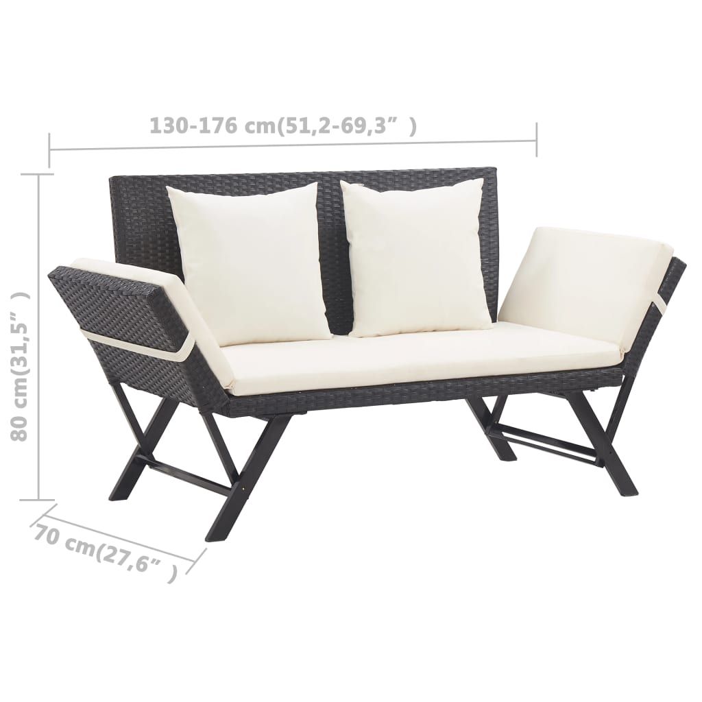 Garden Bench with Cushions 176 cm Black Poly Rattan