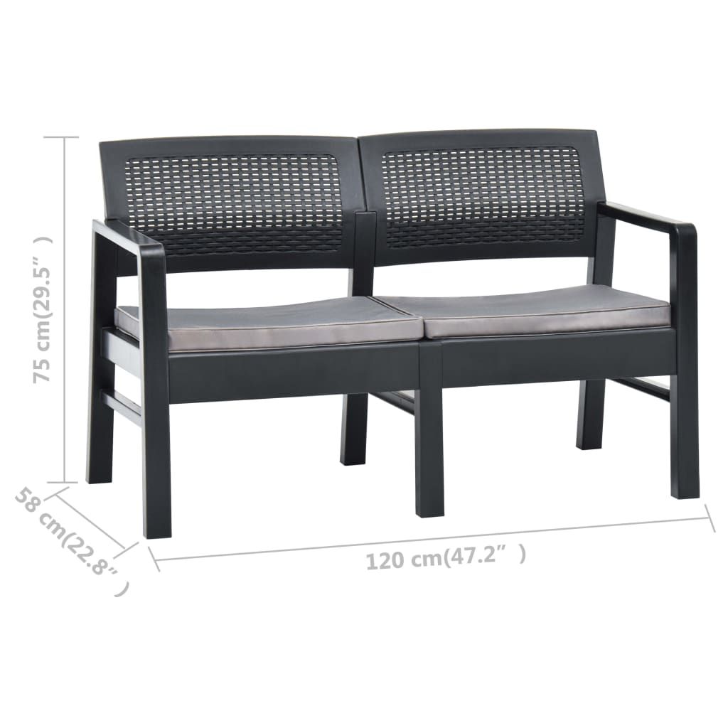 2-Seater Garden Bench with Cushions 120 cm Plastic Anthracite