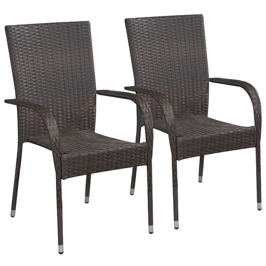 Stackable Outdoor Chairs 2 pcs Poly Rattan Brown